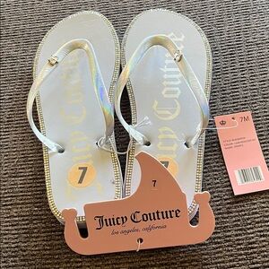 Juicy Couture Iridescent Rhinestone Silver Flip Flops